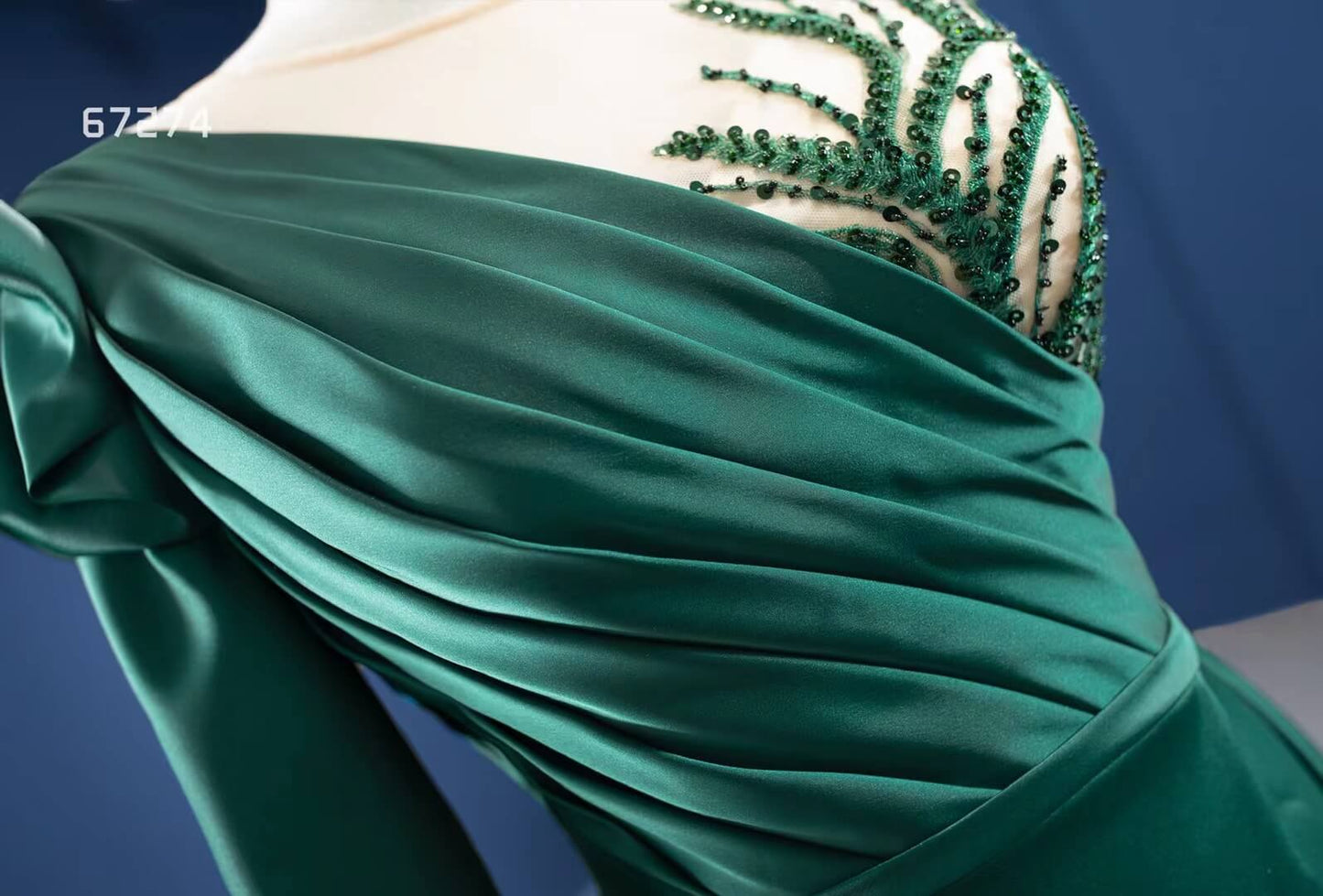 Prom Dress 2025 Green Overskirt Prom Dresses with One Shoulder Long Sleeve 67274 viniodress-unique prom dresses-Emerald Green-Custom Size-Viniodress