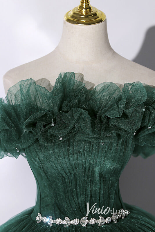 Prom Dress 2025 Green Pleated Off the Shoulder Prom Dresses AD1008-unique prom dresses-Green-Custom Size-Viniodress