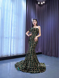 Prom Dress 2025 Green Sequin Mermaid Prom Dress One Shoulder Sleeve Evening Dress 67476-unique prom dresses-Green-Custom Size-Viniodress