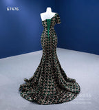 Prom Dress 2025 Green Sequin Mermaid Prom Dress One Shoulder Sleeve Evening Dress 67476-unique prom dresses-Green-Custom Size-Viniodress