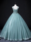 Prom Dress 2025 Green Sparkly Beaded Lace Prom Ball Gown Boat Neck Quinceanera Dresses BG064-unique prom dresses-Green-Custom Size-Viniodress