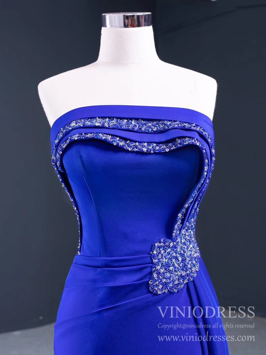 Prom Dress 2025 Haute Couture Beaded Royal Blue Prom Dresses with Slit FD2142-unique prom dresses-Royal Blue-Custom Size-Viniodress