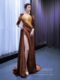 Prom Dress 2025 Haute Couture Chocolate Velvet Prom Dress with Slit FD2591 viniodress-unique prom dresses-Brown-Custom Size-Viniodress