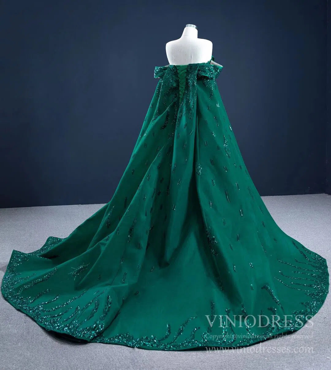 Prom Dress 2025 Haute Couture Green Cape Prom Dresses Sequin Pageant Gown 67231 viniodress-unique prom dresses-As Picture-Custom Size-Viniodress