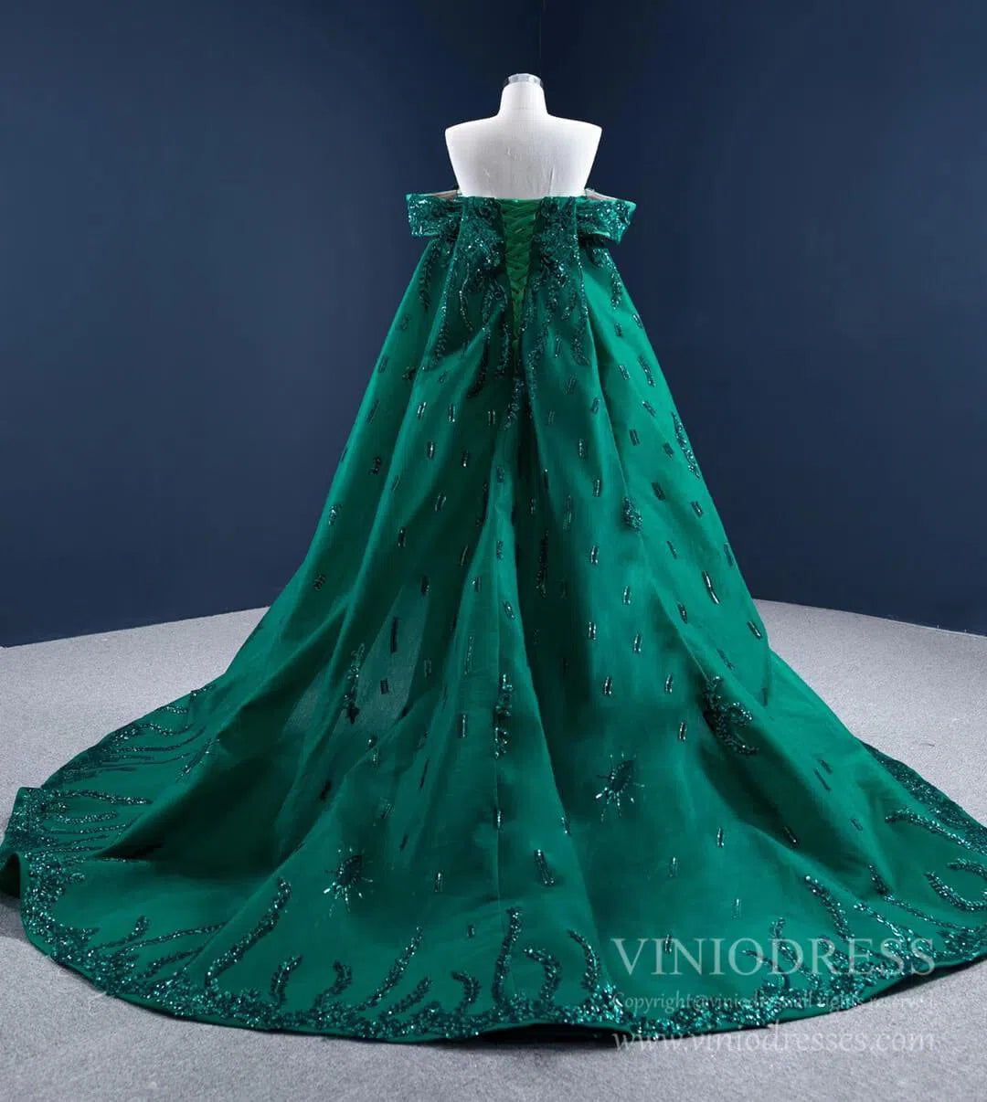 Prom Dress 2025 Haute Couture Green Cape Prom Dresses Sequin Pageant Gown 67231 viniodress-unique prom dresses-As Picture-Custom Size-Viniodress