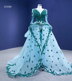 Prom Dress 2025 Haute Couture Green Lace Prom Dresses Light Blue Pageant Dress 67234 viniodress-unique prom dresses-As Picture-Custom Size-Viniodress