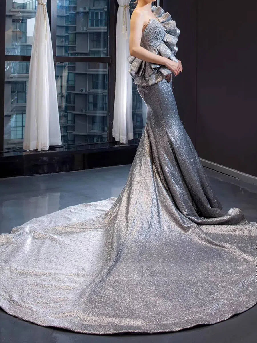 Prom Dress 2025 Haute Couture Grey Mermaid Prom Dresses Sequin Pageant Dress FD1598-unique prom dresses-Grey-US 2-Viniodress