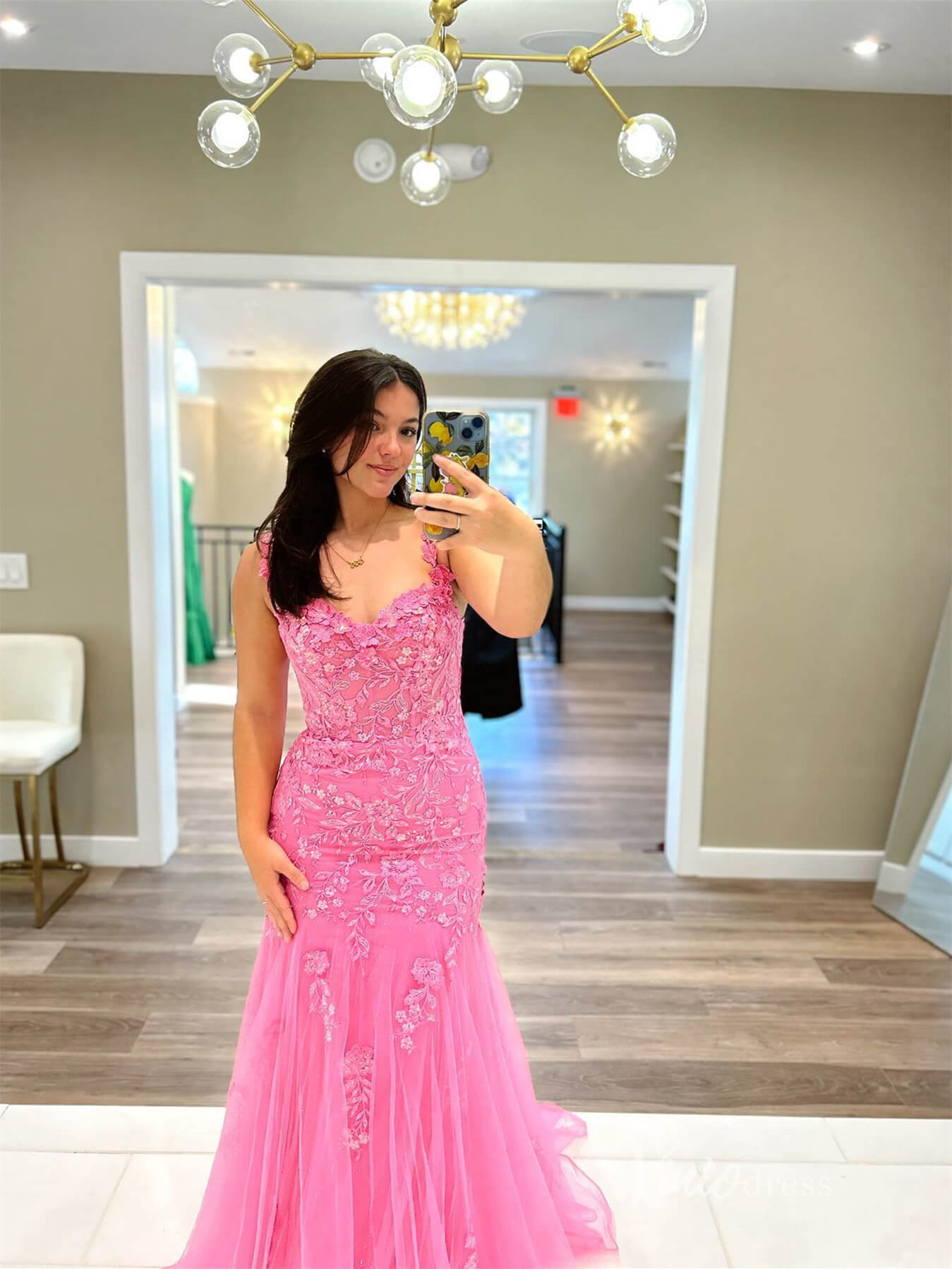 Hot Pink Mermaid Lace Prom Dresses Off the Shoulder FD3659 - Viniodressprom dressesHot PinkCustom Size - Formal Dresses - Ball Gowns