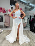 Prom Dress 2025 Ivory One Shoulder Sequin Mermaid Prom Dresses with Slit Organza Overskirt FD4032-unique prom dresses-Ivory-Custom Size-Viniodress