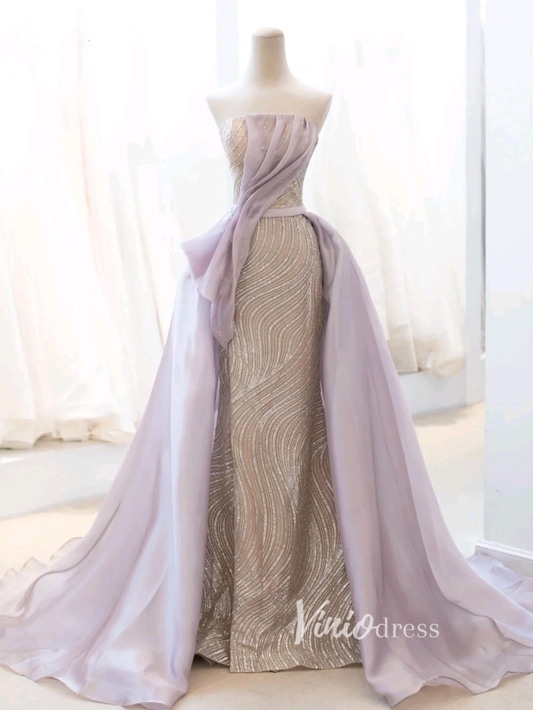 Prom Dress 2025 Lavender Beaded Prom Dresses Strapless Formal Gown FD3439-unique prom dresses-Lavender-Custom Size-Viniodress