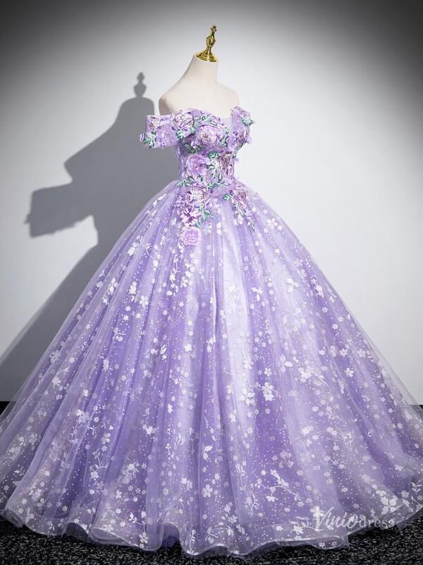 Lavender Floral Prom Dresses Sparkly Off the Shoulder Quinceanera Dresses BG038 - Viniodressprom dressesLavenderCustom Size - Formal Dresses - Ball Gowns