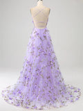 prom dresses 2025-to impress Lavender Flower Blossom Prom Dresses Spaghetti Strap Floral Formal Dresses FD3805-plus size wedding dresses Viniodress-Lavender-Custom Size-