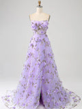 prom dresses 2025-to impress Lavender Flower Blossom Prom Dresses Spaghetti Strap Floral Formal Dresses FD3805-plus size wedding dresses Viniodress-Lavender-Custom Size-