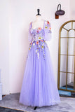 Prom Dress 2025 Lavender Lace Applique Prom Dresses Sheer Boned Bodice Half Sleeve FD4011-unique prom dresses-Lavender-Custom Size-Viniodress