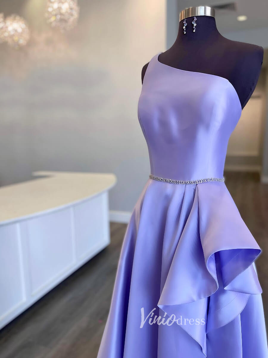 Prom Dress 2025 Lavender One Shoulder Prom Dresses Ruffled Evening Dress FD3037-unique prom dresses-Lavender-Custom Size-Viniodress