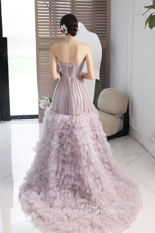 Lavender Ruffled Prom Dresses Strapless Beaded Evening Dress AD1061 - Viniodressprom dressesLavenderCustom Size - Formal Dresses - Ball Gowns