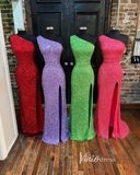 Prom Dress 2025 Lavender Sequin Prom Dresses with Slit One Shoulder Mermaid Evening Dress FD3388-unique prom dresses-Lavender-Custom Size-Viniodress