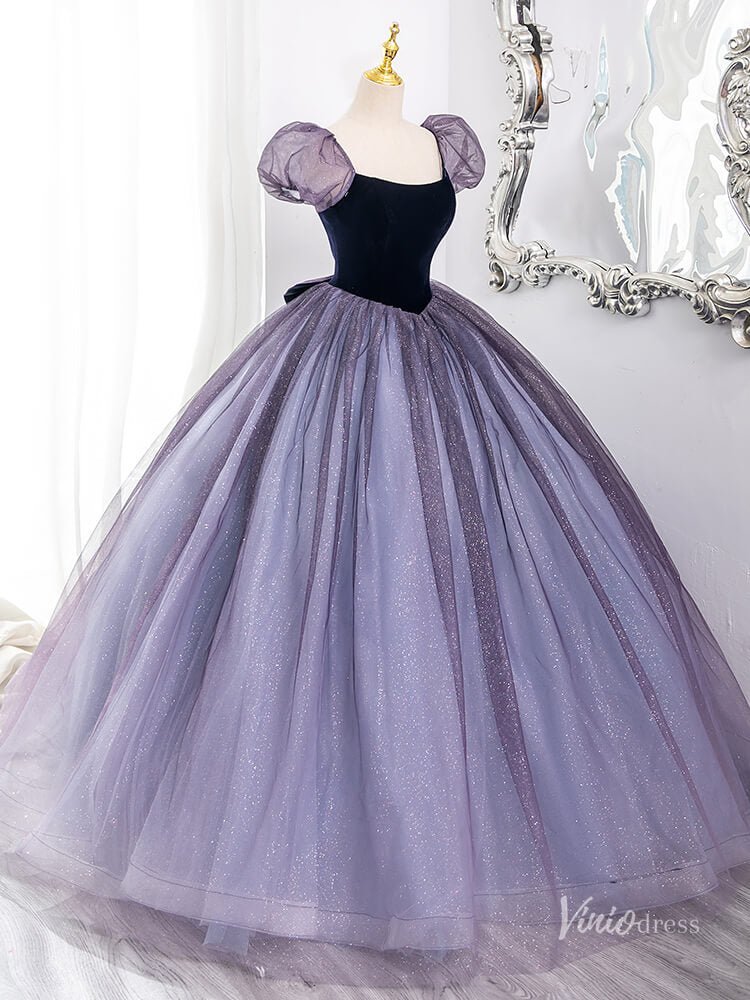 Lavender Sparkly Tulle Prom Ball Gown Puffed Sleeve Bow Quinceanera Dresses BG011 - Viniodressprom dressesLavenderCustom Size - Formal Dresses - Ball Gowns