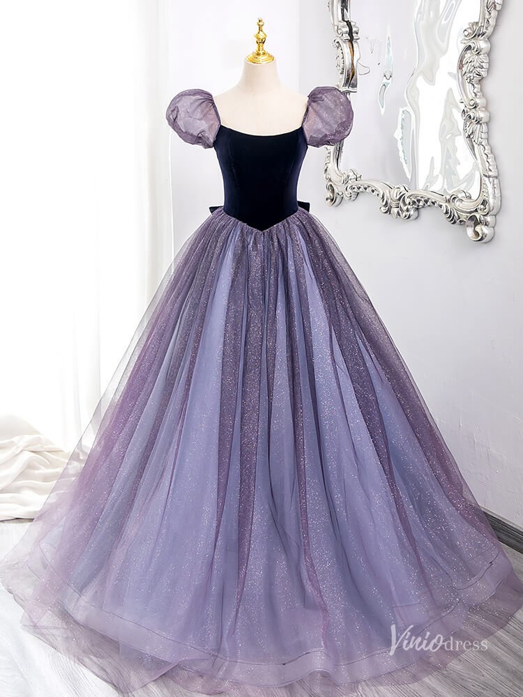 Lavender Sparkly Tulle Prom Ball Gown Puffed Sleeve Bow Quinceanera Dresses BG011 - Viniodressprom dressesLavenderCustom Size - Formal Dresses - Ball Gowns