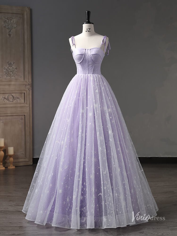 Lavender Starry Tulle Prom Ball Gown Spaghetti Strap Quinceanera Dresses BG058 - Viniodressprom dressesLavenderCustom Size - Formal Dresses - Ball Gowns