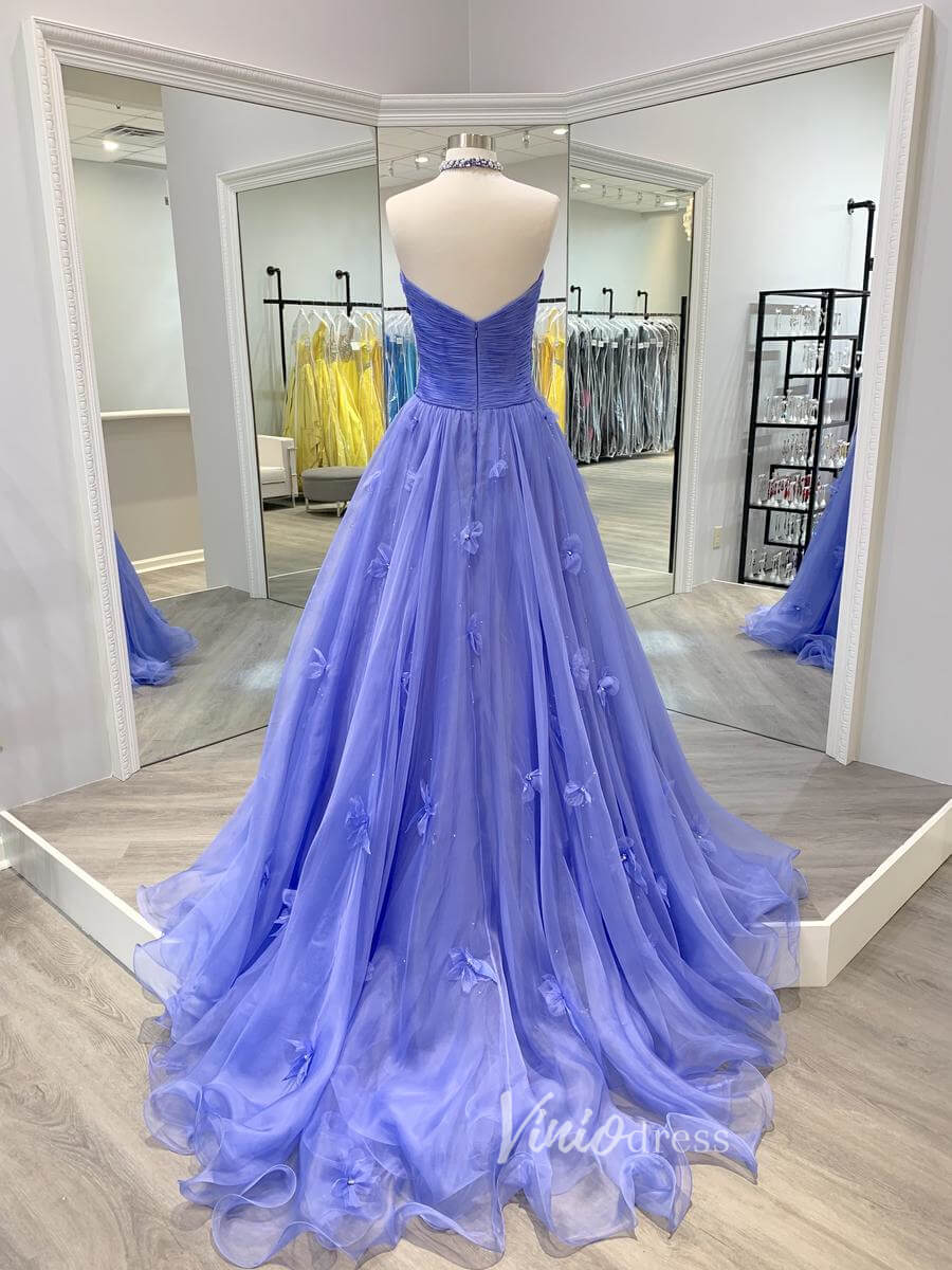 Prom Dress 2025 Lavender Strapless Prom Dresses 3D Flower Pleated Evening Dress FD3047-unique prom dresses-Lavender-Custom Size-Viniodress