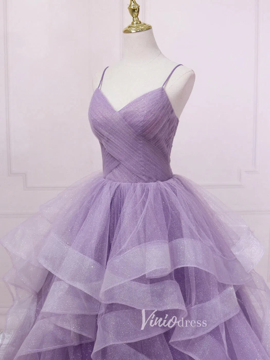 Prom Dress 2025 Lavender Tiered Spaghetti Strap Prom Dresses Sparkly Tulle Evening Dress FD3121-unique prom dresses-Lavender-Custom Size-Viniodress