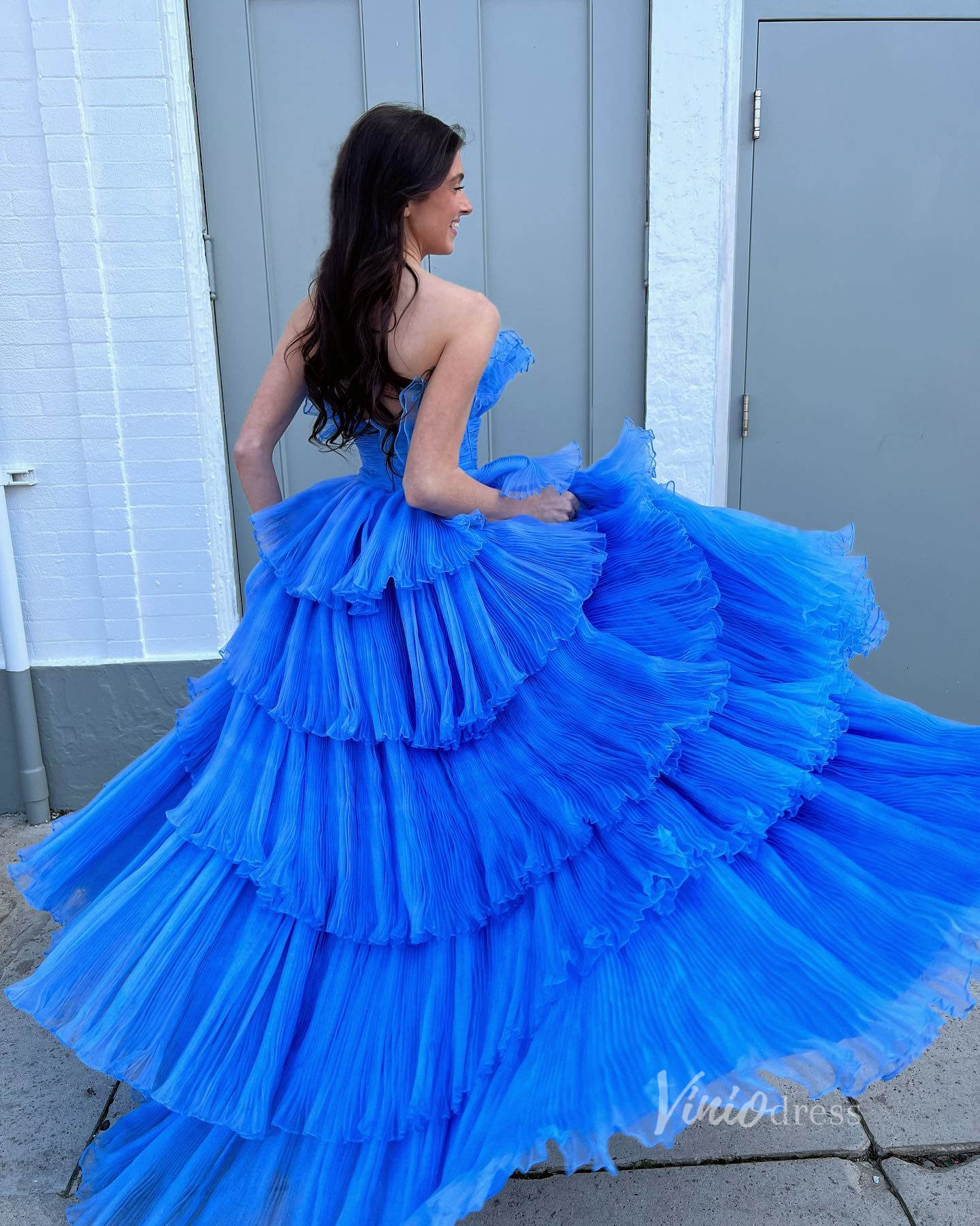 Layered Ruffle Prom Dresses Tiered Ball Gown FD3602 - Viniodressprom dressesBlueCustom Size - Formal Dresses - Ball Gowns