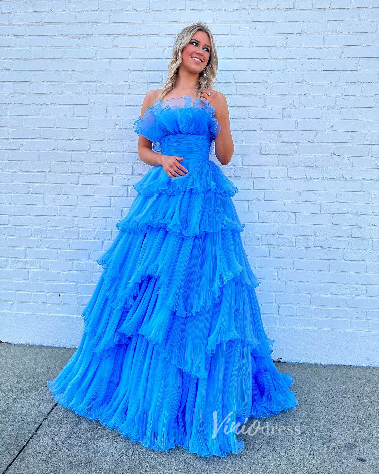 Layered Ruffle Prom Dresses Tiered Ball Gown FD3602 - Viniodressprom dressesBlueCustom Size - Formal Dresses - Ball Gowns