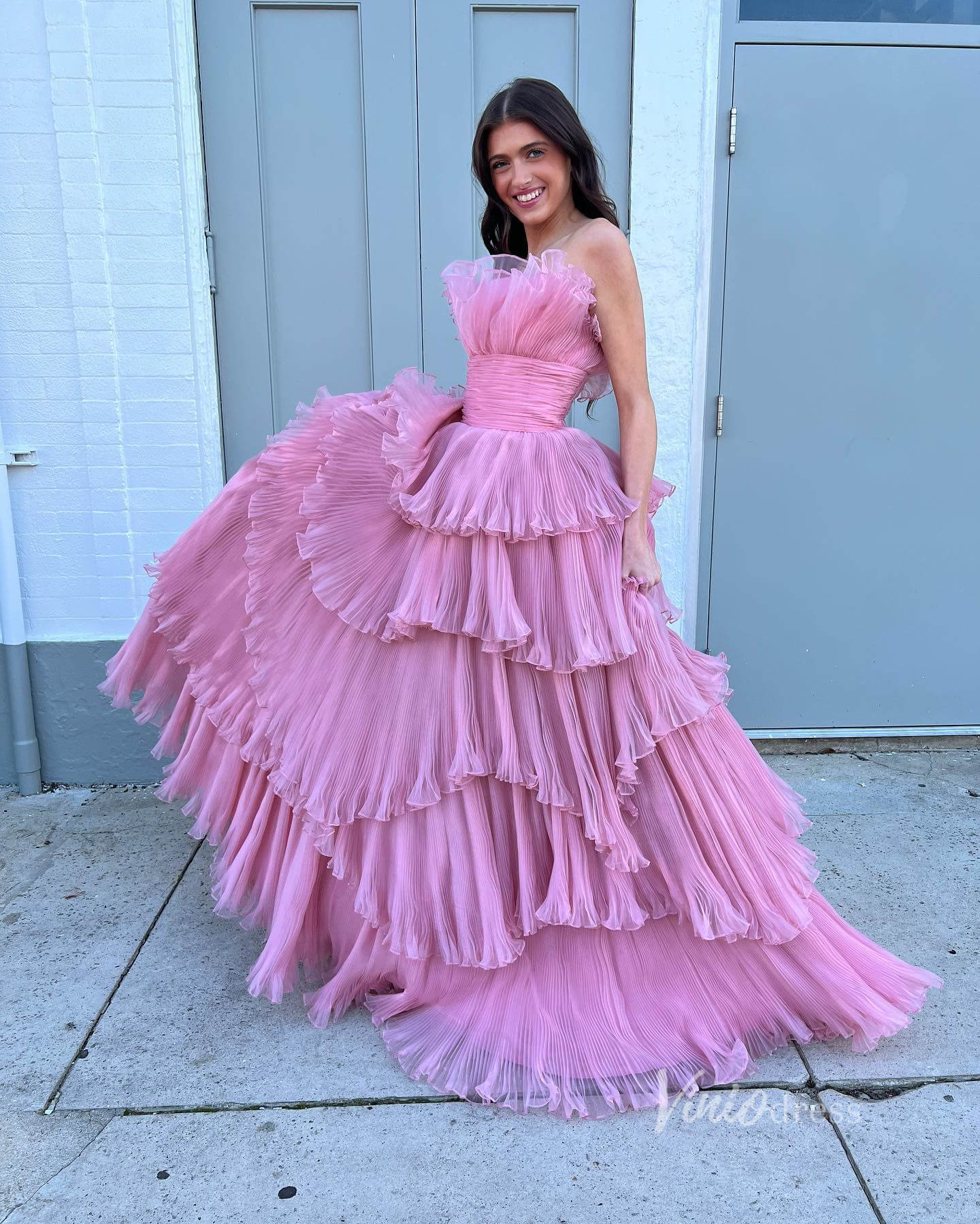 Layered Ruffle Prom Dresses Tiered Ball Gown FD3602 - Viniodressprom dressesDusty RoseCustom Size - Formal Dresses - Ball Gowns