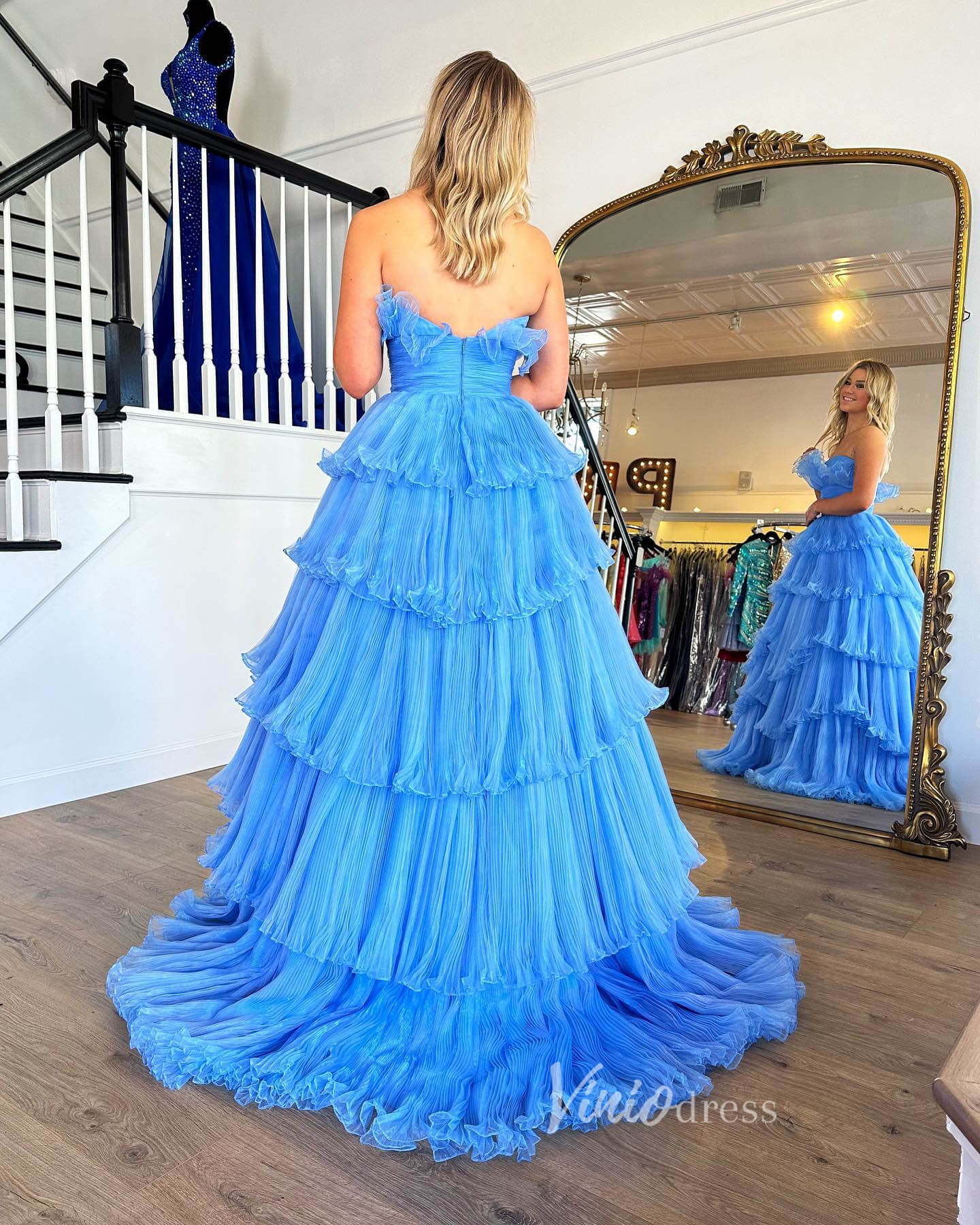 Layered Ruffle Prom Dresses Tiered Ball Gown FD3602 - Viniodressprom dressesBlueCustom Size - Formal Dresses - Ball Gowns