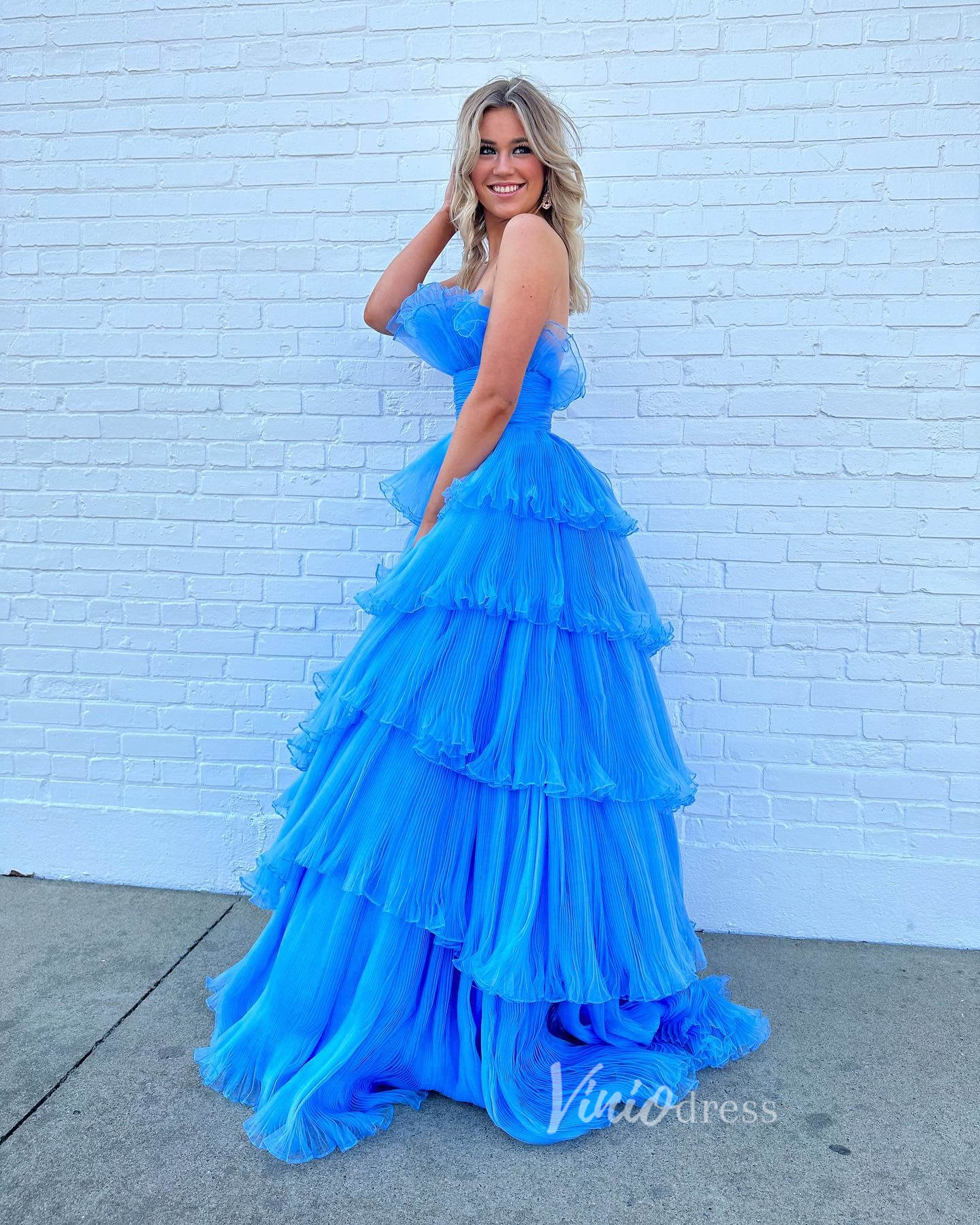 Layered Ruffle Prom Dresses Tiered Ball Gown FD3602 - Viniodressprom dressesBlueCustom Size - Formal Dresses - Ball Gowns