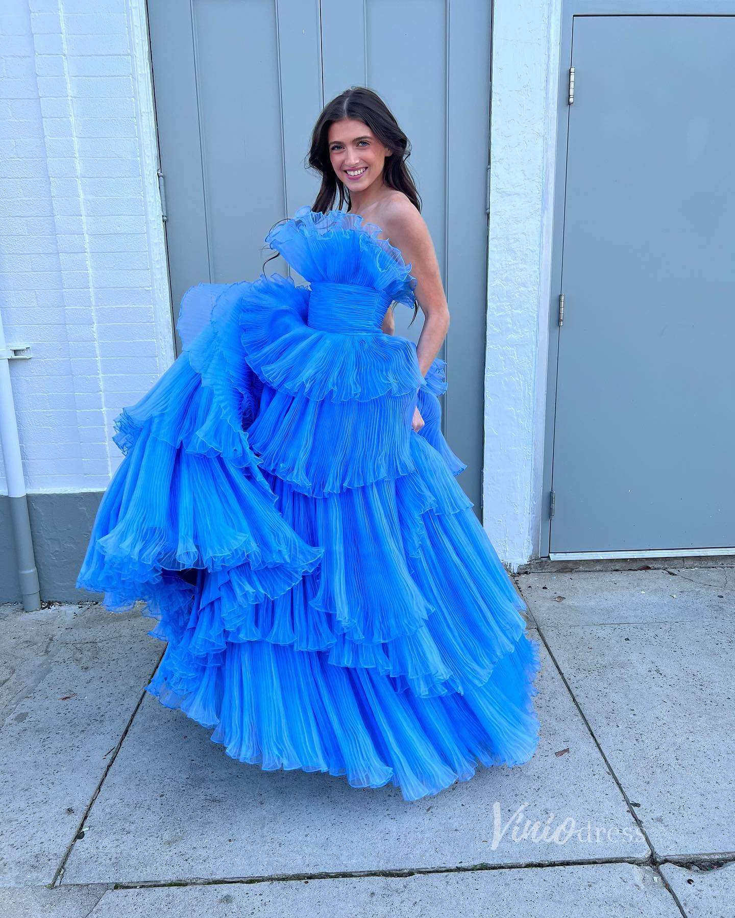 Layered Ruffle Prom Dresses Tiered Ball Gown FD3602 - Viniodressprom dressesBlueCustom Size - Formal Dresses - Ball Gowns