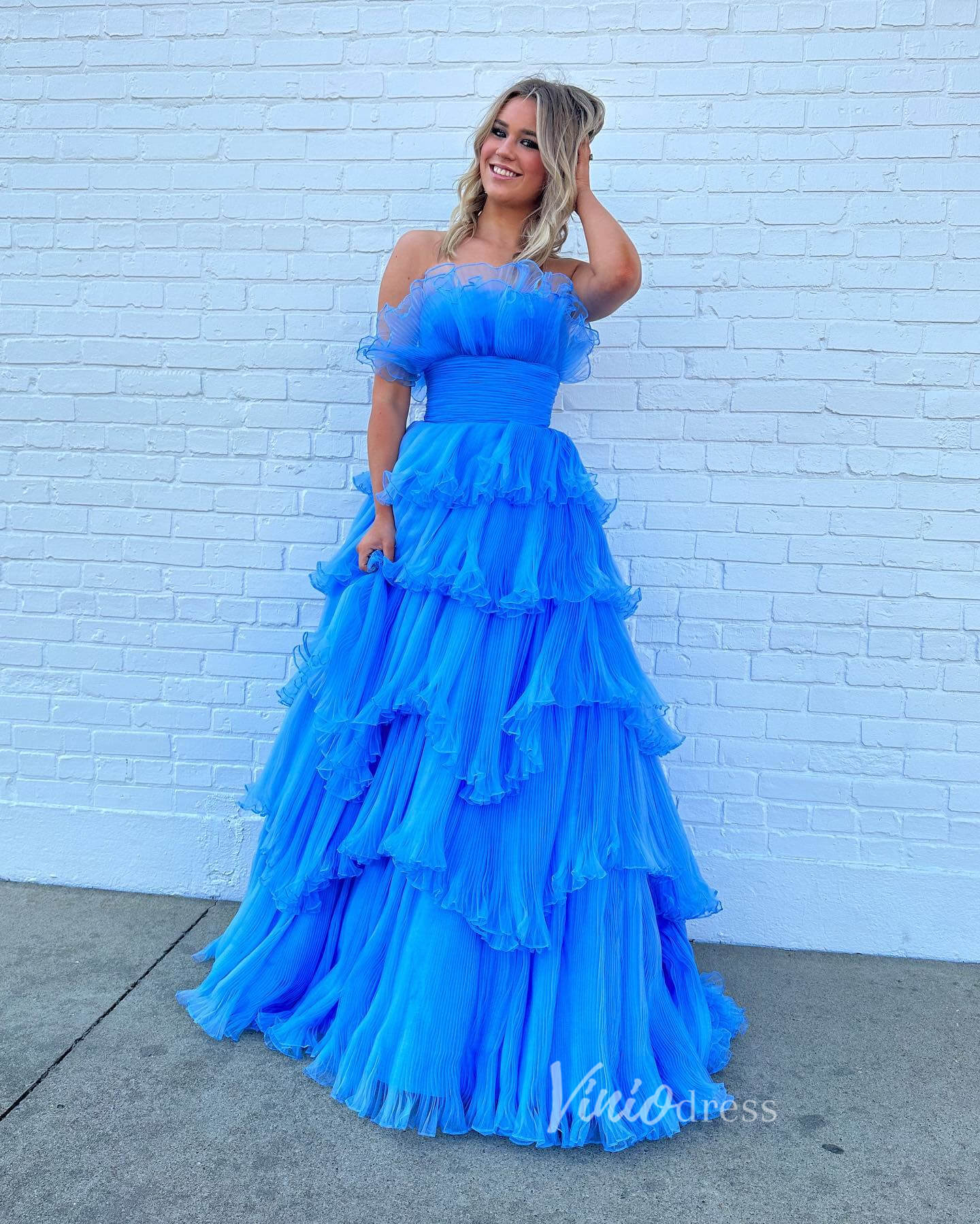 Layered Ruffle Prom Dresses Tiered Ball Gown FD3602 - Viniodressprom dressesBlueCustom Size - Formal Dresses - Ball Gowns