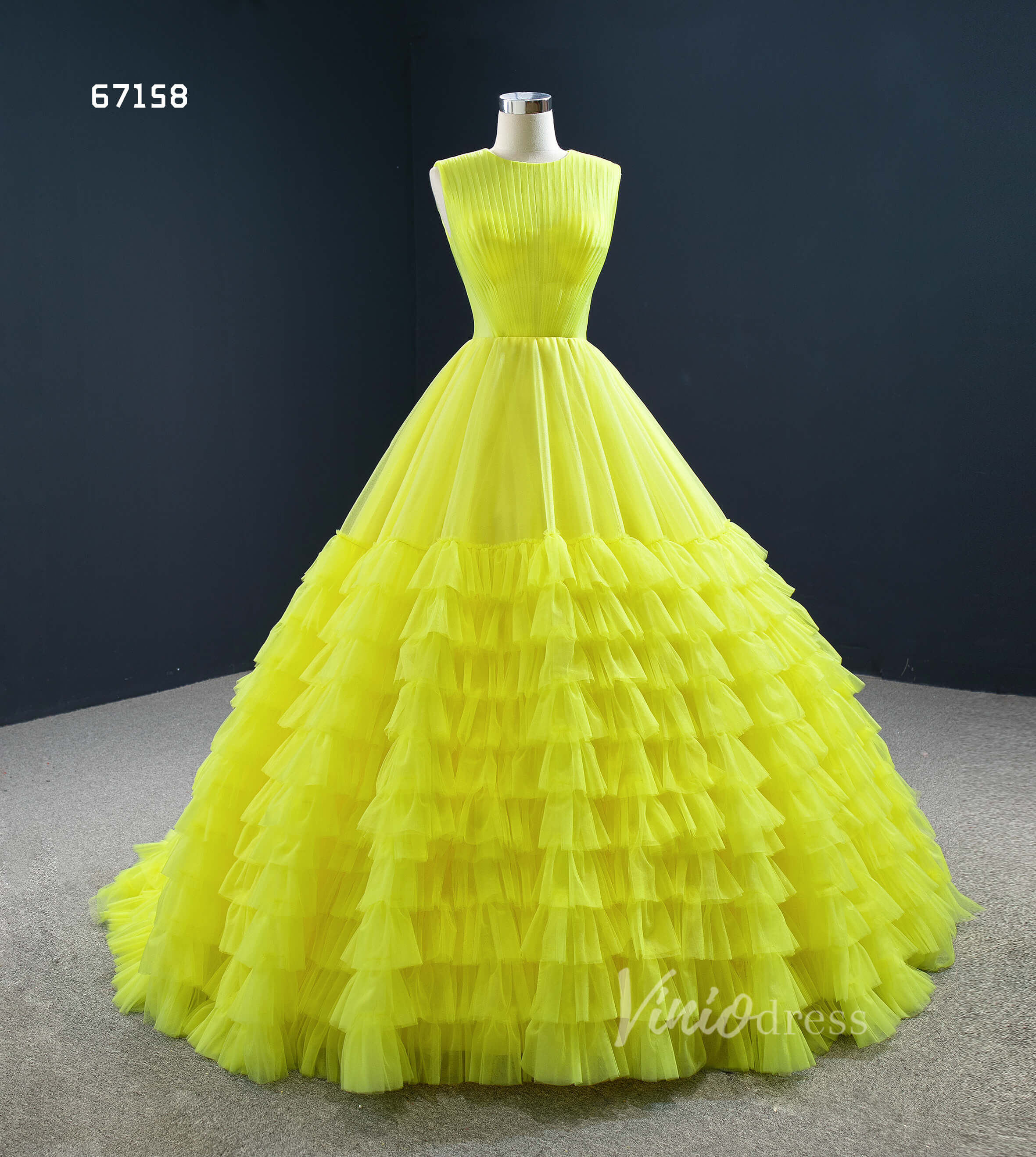 Prom Dress 2025 Layered Tulle Ball Gown Sweet 16 Dress Fuchsia Ruffle Wedding Dress 67158-unique prom dresses-Yellow-Custom Size-Viniodress