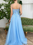 Prom Dress 2025 Light Blue 3D Flower Prom Dresses with Pockets Spaghetti Strap Formal Dress with Slit TO026-unique prom dresses-Light Blue-Custom Size-Viniodress