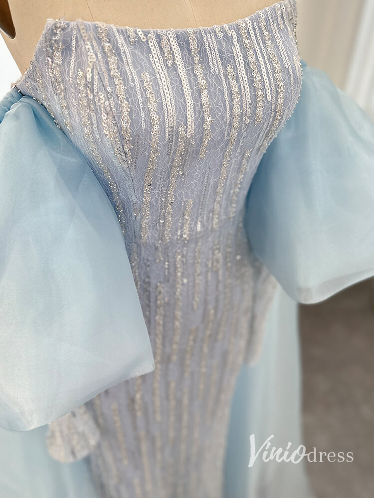 Prom Dress 2025 Light Blue Beaded Sequin Mermaid Evening Dresses Puffed Sleeve Pageant Dress AD1147-unique prom dresses-Light Blue-US 2-Viniodress