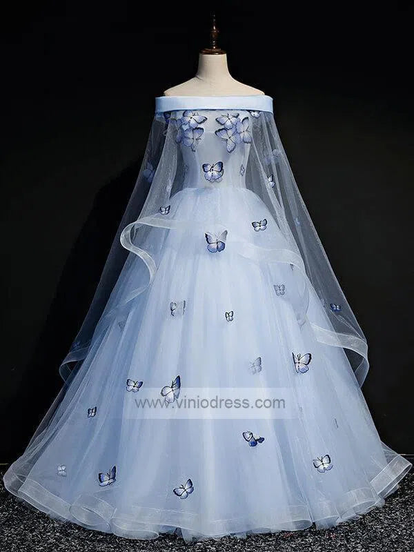 Prom Dress 2025 Light Blue Cap Sleeve Ball Gowns for Teens FD1459-unique prom dresses-Light Blue-Custom Size-Viniodress