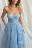 Prom Dress 2025 Light Blue Dotted Tulle Hoco Dresses Midi Length Prom Dress FD2984-unique prom dresses-Light Blue-Custom Size-Viniodress