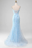 prom dresses 2025 Light Blue Mermaid Prom Dress 2025 with Floral Lace & Spaghetti Straps – FD1594-plus size wedding dresses Viniodress-Light Blue-Custom Size-