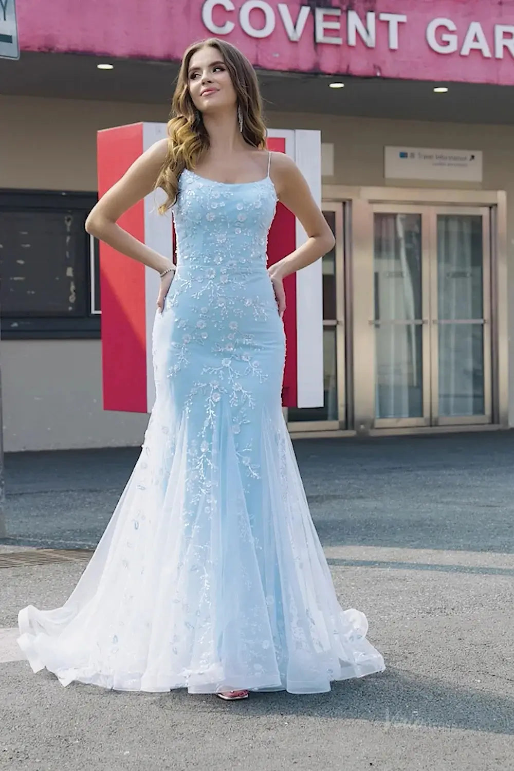 prom dresses 2025 Light Blue Mermaid Prom Dress 2025 with Floral Lace & Spaghetti Straps – FD1594-plus size wedding dresses Viniodress-Light Blue-Custom Size-