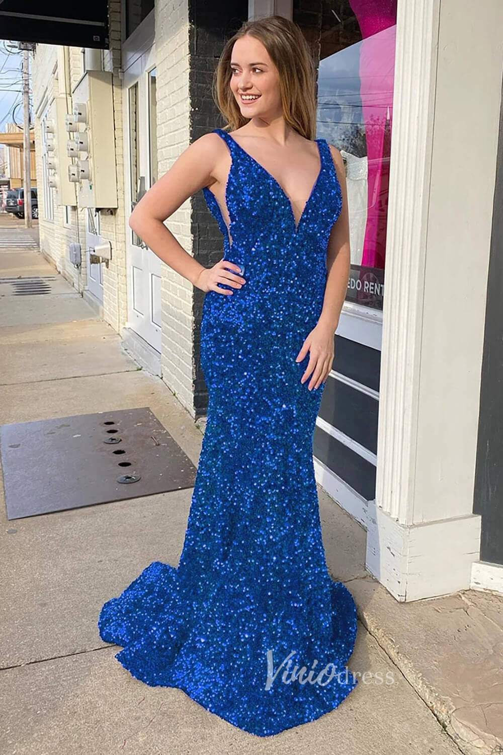 Prom Dress 2025 Light Blue Mermaid Sequin Prom Dress Plunging V-Neck Formal Dresses FD2957-unique prom dresses-Light Blue-Custom Size-Viniodress