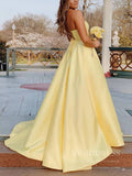 Prom Dress 2025 Light Blue Simple Long Prom Dresses with Pockets Cheap Formal Gown FD1256-unique prom dresses-Yellow-US 2-Viniodress