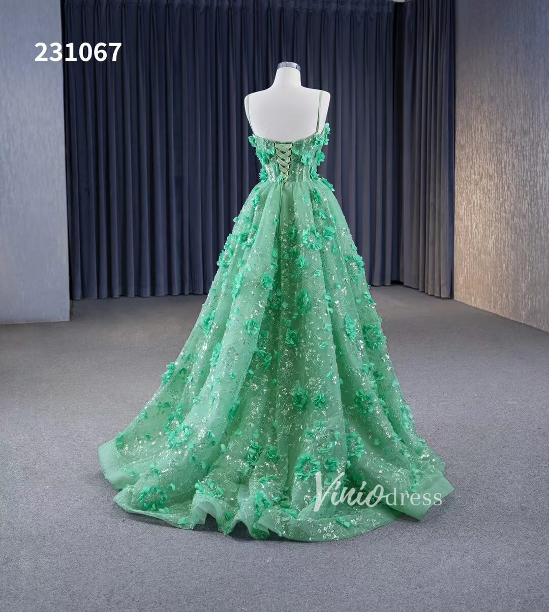 Prom Dress 2025 Light Green 3D Flower Lace Prom Dresses Spaghetti Strap Formal Dress 231067-unique prom dresses-Light Green-Custom Size-Viniodress