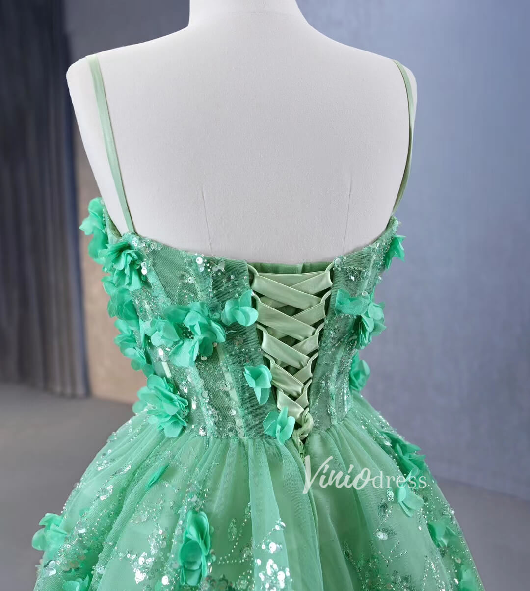 Prom Dress 2025 Light Green 3D Flower Lace Prom Dresses Spaghetti Strap Formal Dress 231067-unique prom dresses-Light Green-Custom Size-Viniodress