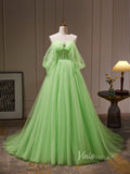 Prom Dress 2025 Light Green Off the Shoulder Tulle Prom Dresses Long Sparkly Formal Gown BJ034-unique prom dresses-Green-Custom Size-Viniodress