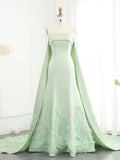 prom dresses 2025 Light Green Satin Prom Dresses Elegant Cape Train Formal Dresses with 3D Flowers BD041-plus size wedding dresses Viniodress-Light Green-US 2-