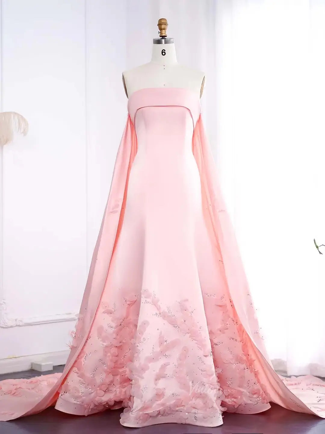 prom dresses 2025 Light Green Satin Prom Dresses Elegant Cape Train Formal Dresses with 3D Flowers BD041-plus size wedding dresses Viniodress-Pink-US 2-