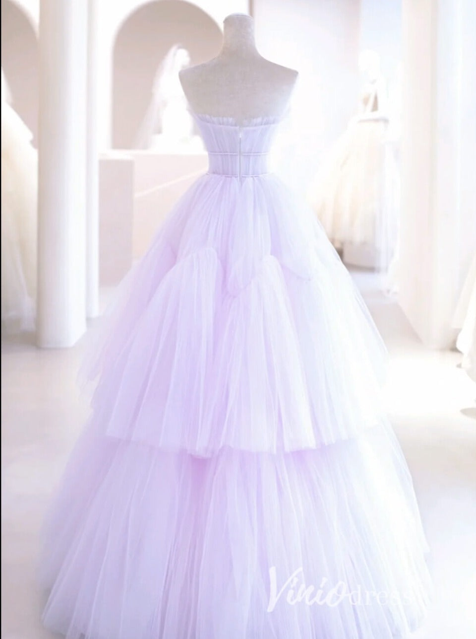 Prom Dress 2025 Lilac Tulle Prom Dresses Tiered Ruffle Evening Dress FD3180-unique prom dresses-Lilac-Custom Size-Viniodress