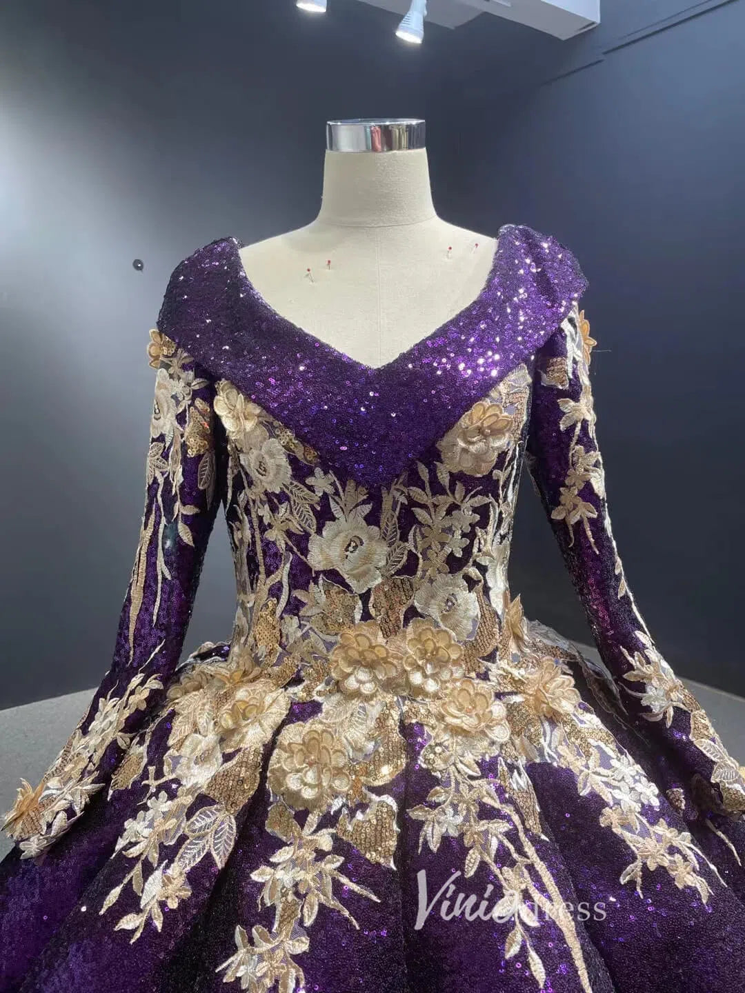 prom dresses 2025 Long Sleeve Customized Ball Gowns for Muslims 66704 viniodress-plus size wedding dresses Viniodress-Purple-Custom Size-