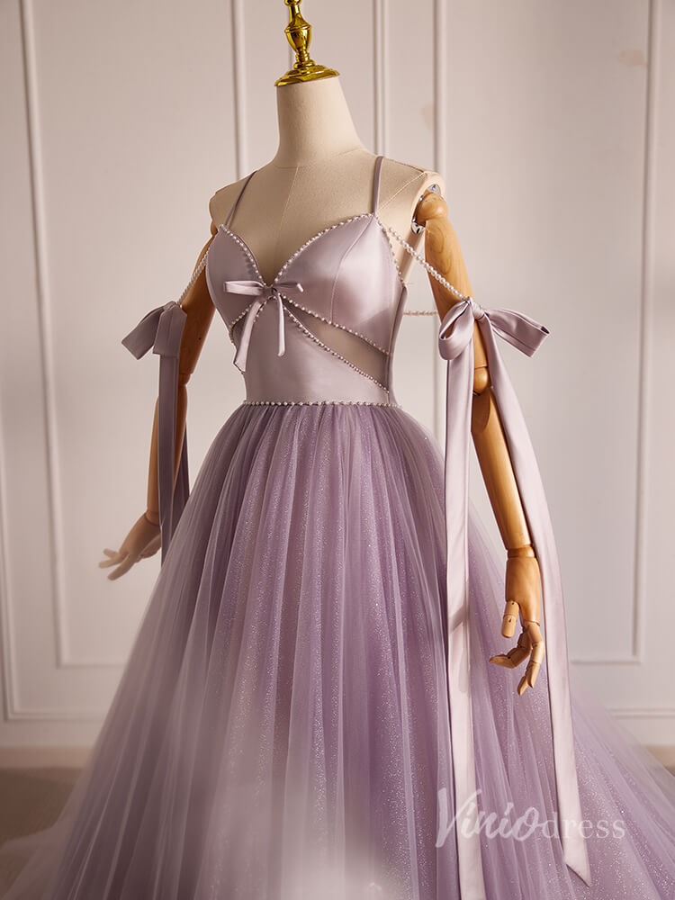 Prom Dress 2025 Mauve Pearl String Tulle Prom Dresses 2024 Spaghetti Strap Bow-Tie 90014-unique prom dresses-Mauve-Custom Size-Viniodress